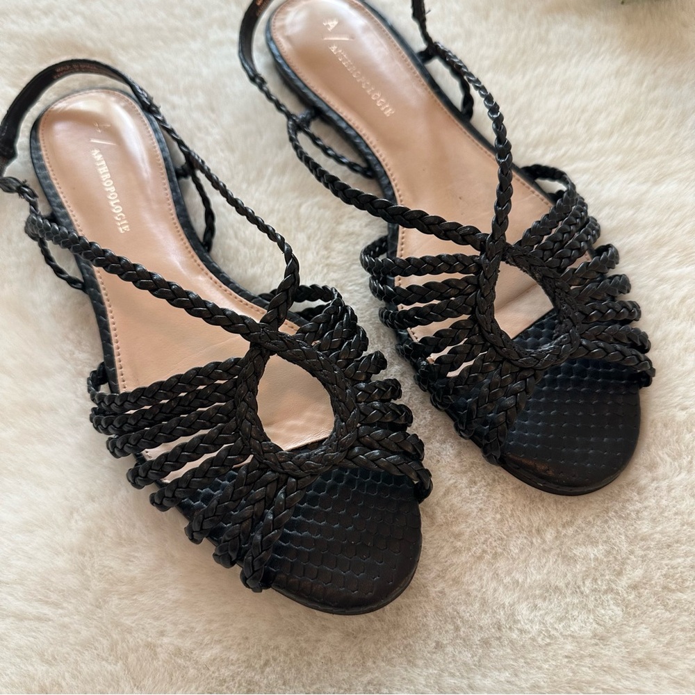 Anthropologie | NWOT - Strappy Flats Sandals - Size 6.5 (37) - Black
